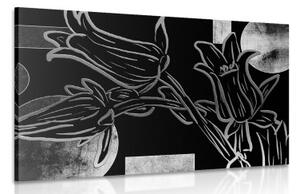 Obraz etno květy v černobílém provedení - 60x40 cm