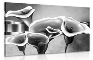 Obraz elegantní květy kaly v černobílém provedení - 60x40 cm