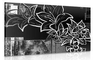 Obraz květinová ilustrace v černobílém provedení - 120x80 cm