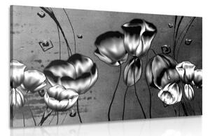 Obraz máky v etno nádechu v černobílém provedení - 90x60 cm