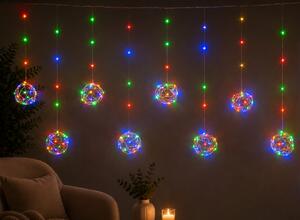 Vánoční světelný závěs s 8 zářivými koulemi z mikro řetězu, 3m, 156 LED, různé barvy na výběr Barva: Studená bílá