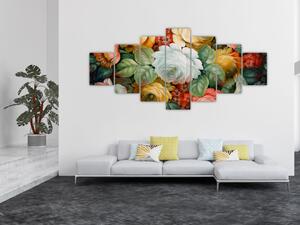 Obraz malované kytice květin (210x100 cm)