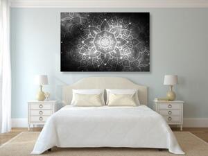 Obraz Mandala s galaktickým pozadím v černobílém provedení - 60x40 cm