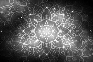 Obraz Mandala s galaktickým pozadím v černobílém provedení - 60x40 cm