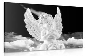 Obraz černobílý pečlivý andílek na nebi - 120x80 cm