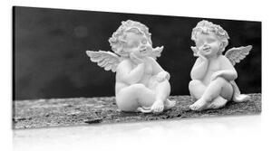 Obraz dvojice malých andělů v černobílém provedení - 100x50 cm
