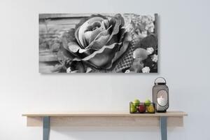 Obraz elegantní vintage růže v černobílém provedení - 100x50 cm