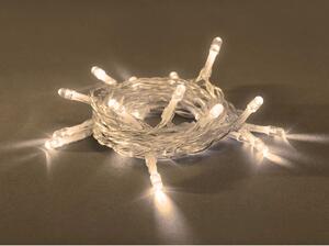 Vnitřní vánoční LED řetěz na baterie - teplá bílá, 5m, 50 LED, bílý kabel