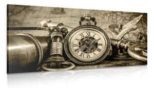 Obraz hodinky z minulosti v sépiové provedení - 100x50 cm