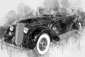 Obraz historické retro auto v černobílém provedení - 60x40 cm