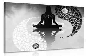 Obraz jin a jang jóga v černobílém provedení - 60x40 cm