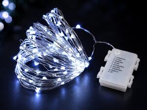 Venkovní vánoční mikro řetěz na baterie, studená bílá, 10m, 100 LED, 8 programů