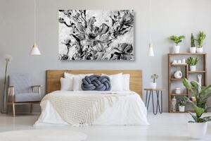 Obraz malované květiny léta v černobílém provedení - 120x80 cm
