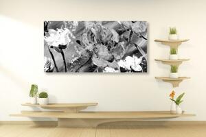 Obraz malba květů v černobílém provedení - 100x50 cm