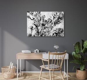 Obraz malované květiny léta v černobílém provedení - 120x80 cm