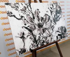 Obraz malované květiny léta v černobílém provedení - 90x60 cm