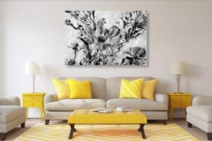 Obraz malované květiny léta v černobílém provedení - 60x40 cm