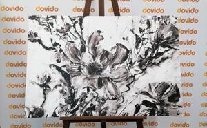 Obraz malované květiny léta v černobílém provedení - 60x40 cm