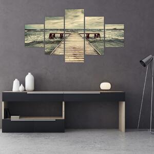 Obraz dřevěného mola na moři (125x70 cm)