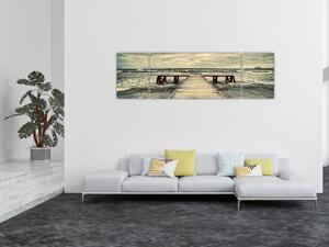 Obraz dřevěného mola na moři (170x50 cm)