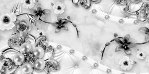 Obraz luxusní květinové šperky v černobílém provedení - 100x50 cm