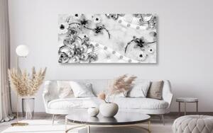 Obraz luxusní květinové šperky v černobílém provedení - 100x50 cm