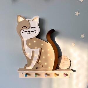 Peekaboo Béžová dřevěná dětská LED lampa Kočka 37 cm