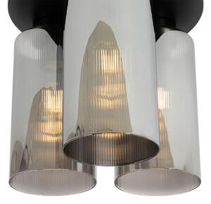 Art Deco stropní svítidlo černé s kouřovým sklem 3-světlo - Laura