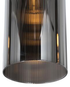 Art Deco závěsná lampa černá s kouřovým sklem 4-světla - Laura
