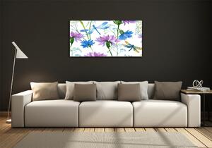 Foto obraz skleněný horizontální Květiny a vážky osh-98370338