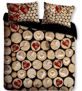 Gipetex Natural Dream 3D italské povlečení 100% bavlna Catasta Tronchi - Polena&srdce - 220x200 / 2x70x90 cm