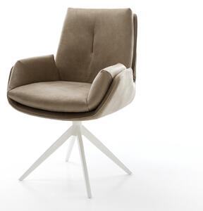 DELIFE Jídelní židle Clea-Flex mikrovlákno béžová vintage křížová podnož široká bílá 360° otočná houpací funkce