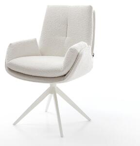 DELIFE Jídelní židle Clea-Flex bouclé krémová-bílá křížová podnož široká bílá 360° otočná houpací funkce