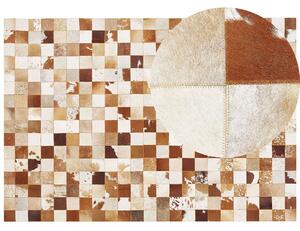 Kožený patchworkový koberec 160 x 230 cm hnědo-bílý CAMILI
