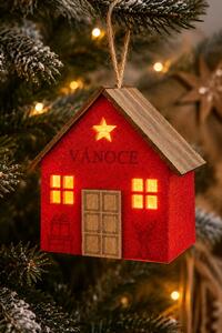 LED závěsná dekorace Domeček Vánoce červený, 9 × 5 × 10 cm 3001112-1B