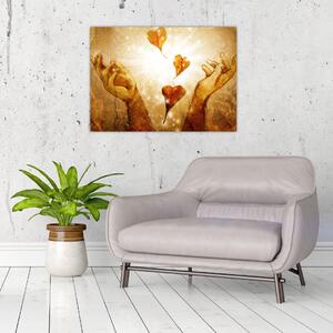 Skleněný obraz - Malba rukou plných lásky (70x50 cm)