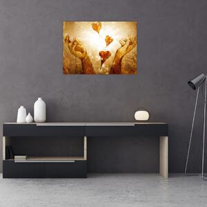 Skleněný obraz - Malba rukou plných lásky (70x50 cm)