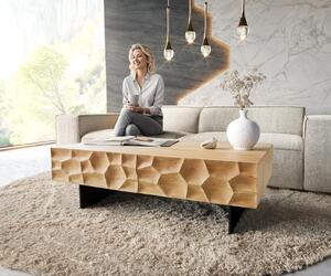 DELIFE Konferenční stolek Solu 120x70 cm dub přírodní 4 zásuvky závěsná podnož kov černá 3D čelo