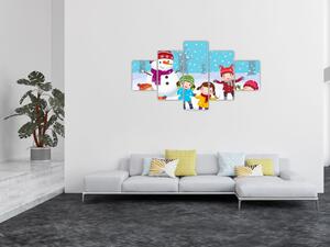 Obraz - Zimní dětské radovánky (125x70 cm)