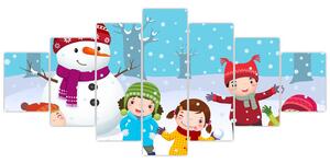Obraz - Zimní dětské radovánky (210x100 cm)