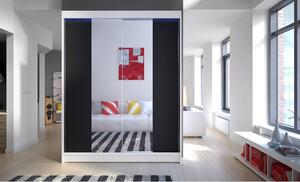 Šatní skříň Belgia II, Barva: bílá + černá + zrcadlo, Osvětlení: osvětlení LED RGB - barevné Mirjan24 5902928938869