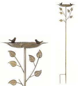 Zápich kovový - zahradní dekorace, list s ptáčkem UM0873