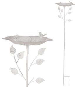 Zápich kovový - zahradní dekorace, list s ptáčkem UM0874 WT