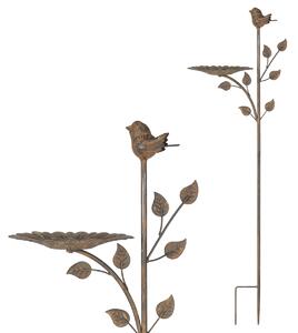 Zápich kovový - zahradní dekorace, list s ptáčkem UM0877