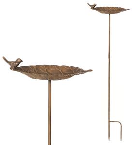 Zápich kovový - zahradní dekorace, list s ptáčkem UM0875