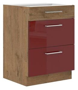 Spodní kuchyňská skříňka se zásuvkami Woodline 60 D 3S BB, Barva: Dub lancelot / bíly lesk Mirjan24 5902928813579