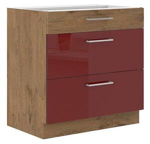 Spodní kuchyňská skříňka se zásuvkami Woodline 80 D 3S BB, Barva: Dub lancelot / bordo lesk Mirjan24 5902928813531
