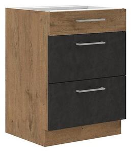 Spodní kuchyňská skříňka se zásuvkami Woodline 60 D 3S BB, Barva: Dub lancelot / matera Mirjan24 5902928847680