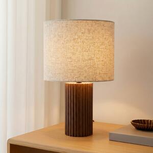 Lindby Stolní lampa Kimiko, výška 38 cm, ořechové dřevo, textil, Tmavé dřevo, Obývací pokoj / jídelna, Dřevo, Skandinávský
