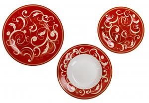 Jídelní 18-ti dílná sada talířů Filo D´Oro Rosso BRANDANI (barva - porcelán, červená, bílá, zlatá)